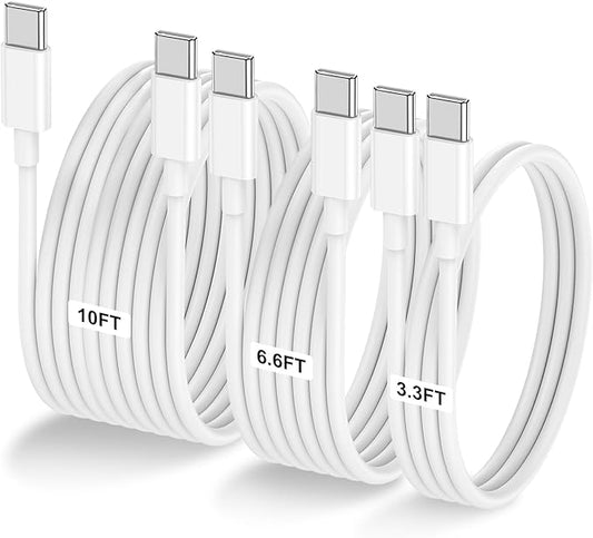 3-Pack [3.3FT+6.6FT+10FT] 60W USB C to USB C Cable, Type C to Type C Cable,Fast Charging Cable Compatible with iPhone 15/Plus/15 Pro/Pro Max，Samsung Galaxy S23 S22, iPad Pro, MacBook Air and More