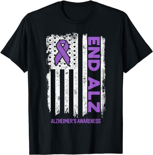 Alzheimers Shirt American Flag End Alz Alzheimer's Awareness T-Shirt